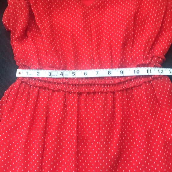 Max Studio Mini Polka Dot Ruffled Elastic Waist w/Flowers along Hem Midi Dress-M - Picture 9 of 10